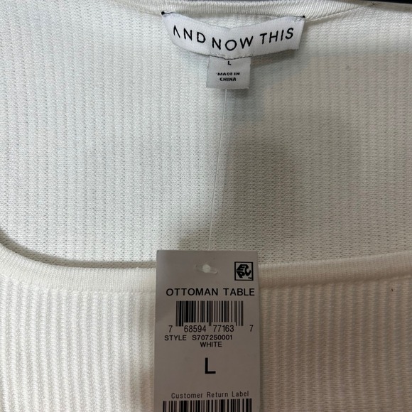 And Now This Ribbed Knit Top Square Neck Long Sleeve Cropped White Size L NWT - Picture 5 of 6